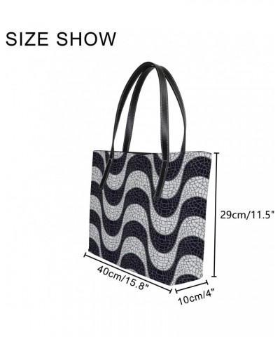 Vintage Black and White Mosaic Wave Pattern Tote Bag for Women Leather Handbags Women's Crossbody Handbags Work Tote Bags for...