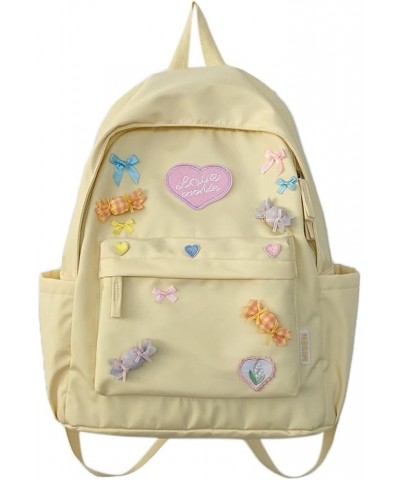 Kawaii Backpack With Badge Heart Aesthetic Backpack Cute Canvas Backpack Casual Travel Daypacks (Pink) Yellow $12.47 Backpacks