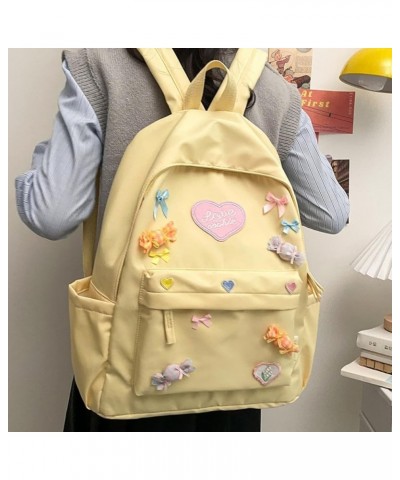 Kawaii Backpack With Badge Heart Aesthetic Backpack Cute Canvas Backpack Casual Travel Daypacks (Pink) Yellow $12.47 Backpacks