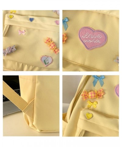 Kawaii Backpack With Badge Heart Aesthetic Backpack Cute Canvas Backpack Casual Travel Daypacks (Pink) Yellow $12.47 Backpacks