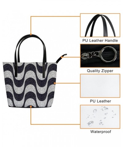 Vintage Black and White Mosaic Wave Pattern Tote Bag for Women Leather Handbags Women's Crossbody Handbags Work Tote Bags for...