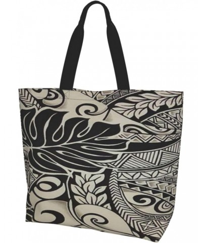 Fabric Polynesian Tattoo Tote Storage Bag Women'S Large Beach Bag With Inner Pocket Shopping Shoulder Bag $10.08 Totes