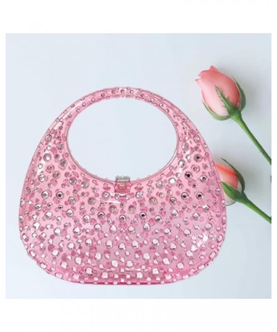 Acrylic Evening Clutch Purse Rhinestone Handbag Sparkly Bling Top-handle Bag for Women Cocktail Party Proms Banquet Pink $18....