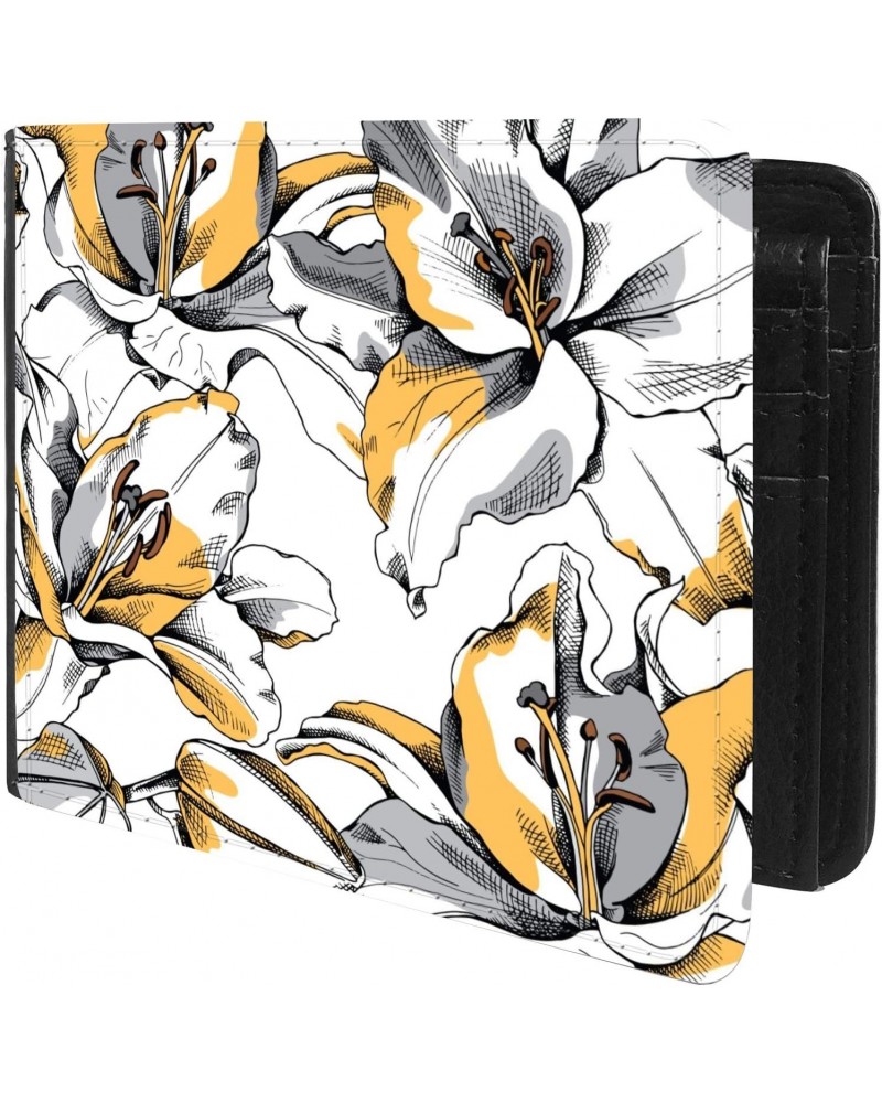 Unique Desige Pattern - Golden Tiger Lily Floral, Slim Front Pocket Wallet Billfold RFID Blocking $12.50 Wallets