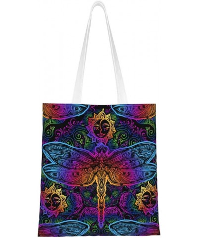 Oriental Tile Single Shoulder Fashion Canvas Tote Shopping Bags Handbags For Men And Women Psychedelic Color Dragonflies $11....