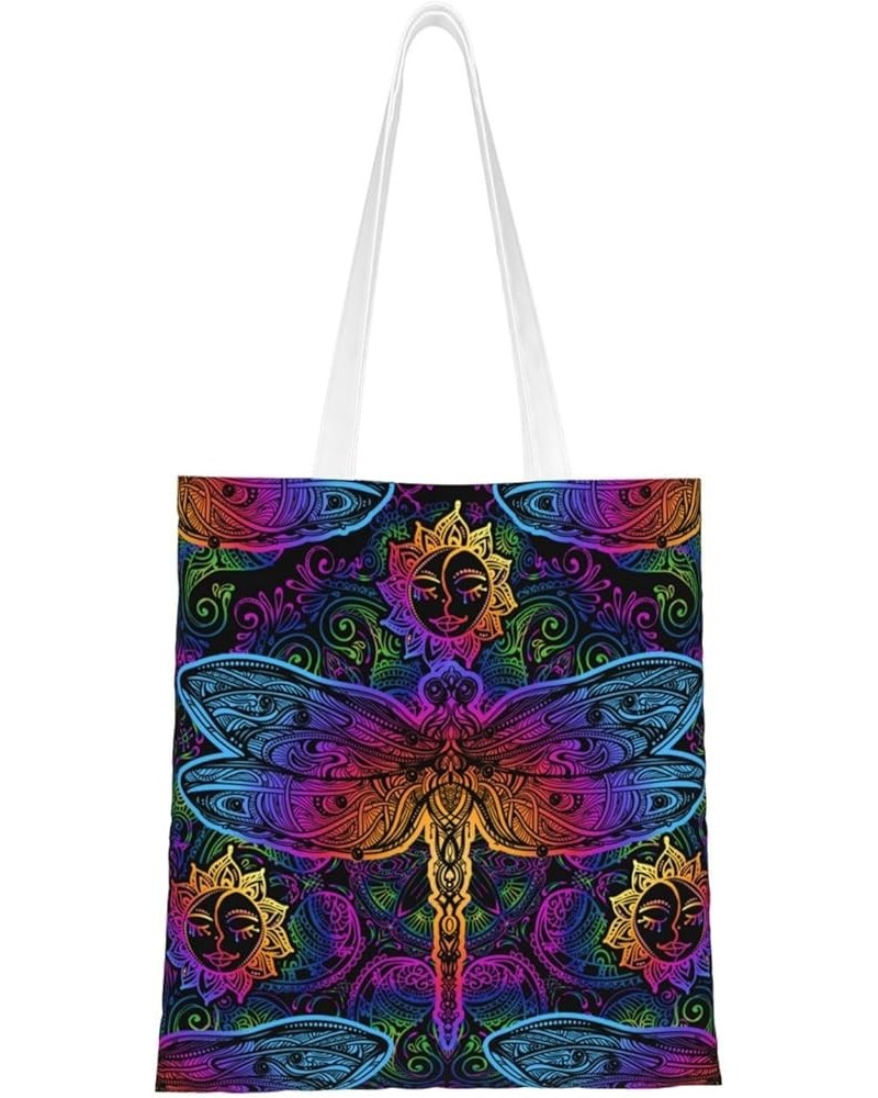 Oriental Tile Single Shoulder Fashion Canvas Tote Shopping Bags Handbags For Men And Women Psychedelic Color Dragonflies $11....