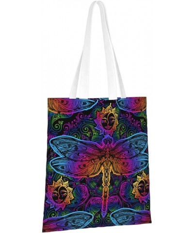 Oriental Tile Single Shoulder Fashion Canvas Tote Shopping Bags Handbags For Men And Women Psychedelic Color Dragonflies $11....