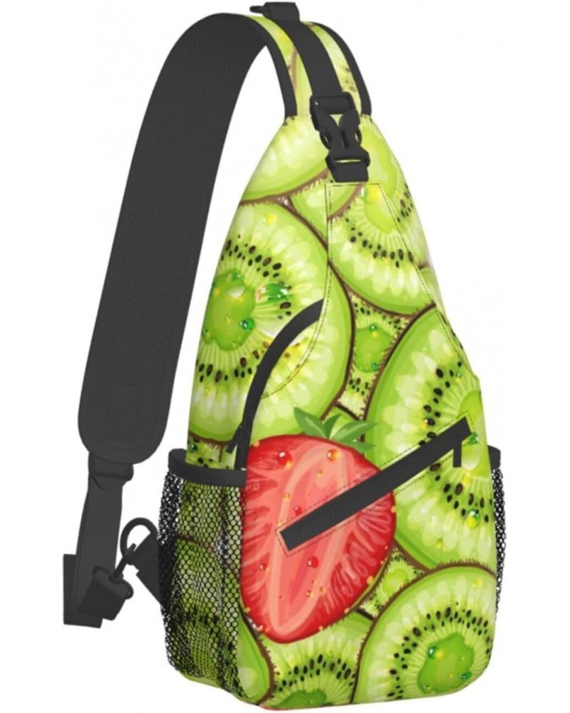 Strawberry and Kiwi Patterns Sling Bag Crossbody Sling Backpack Chest Shoulder Bag Daypack for Hiking Walking Travel $14.78 C...