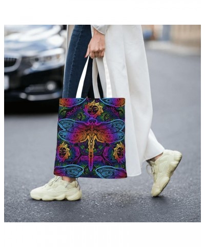 Oriental Tile Single Shoulder Fashion Canvas Tote Shopping Bags Handbags For Men And Women Psychedelic Color Dragonflies $11....