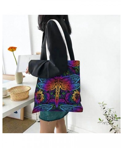 Oriental Tile Single Shoulder Fashion Canvas Tote Shopping Bags Handbags For Men And Women Psychedelic Color Dragonflies $11....