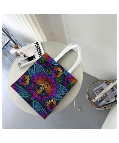 Oriental Tile Single Shoulder Fashion Canvas Tote Shopping Bags Handbags For Men And Women Psychedelic Color Dragonflies $11....