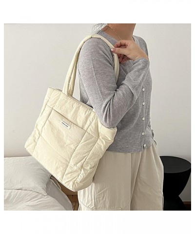 Puffer Tote Bag for Women Lightweight Padded Shoulder Bag Nylon Puffy Hobo Handbag Top Handle Purse with Pockets for Work Whi...