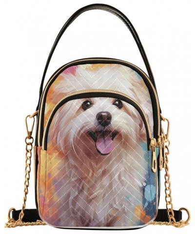 Quilted Crossbody Bags for Women,Dog Colorful Paint Splash Women's Crossbody Handbags Small Travel Purses Phone Bag $9.24 Cro...