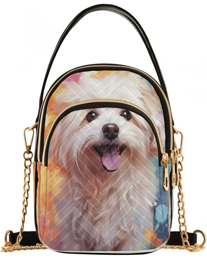 Quilted Crossbody Bags for Women,Dog Colorful Paint Splash Women's Crossbody Handbags Small Travel Purses Phone Bag $9.24 Cro...