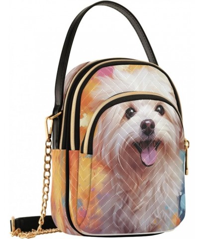 Quilted Crossbody Bags for Women,Dog Colorful Paint Splash Women's Crossbody Handbags Small Travel Purses Phone Bag $9.24 Cro...