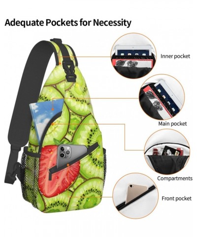 Strawberry and Kiwi Patterns Sling Bag Crossbody Sling Backpack Chest Shoulder Bag Daypack for Hiking Walking Travel $14.78 C...