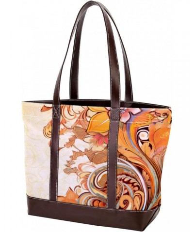 Large Tote Bags for Women, Handbag with Zipper Shoulder Bag, Retro Pattern Flowers $20.61 Totes