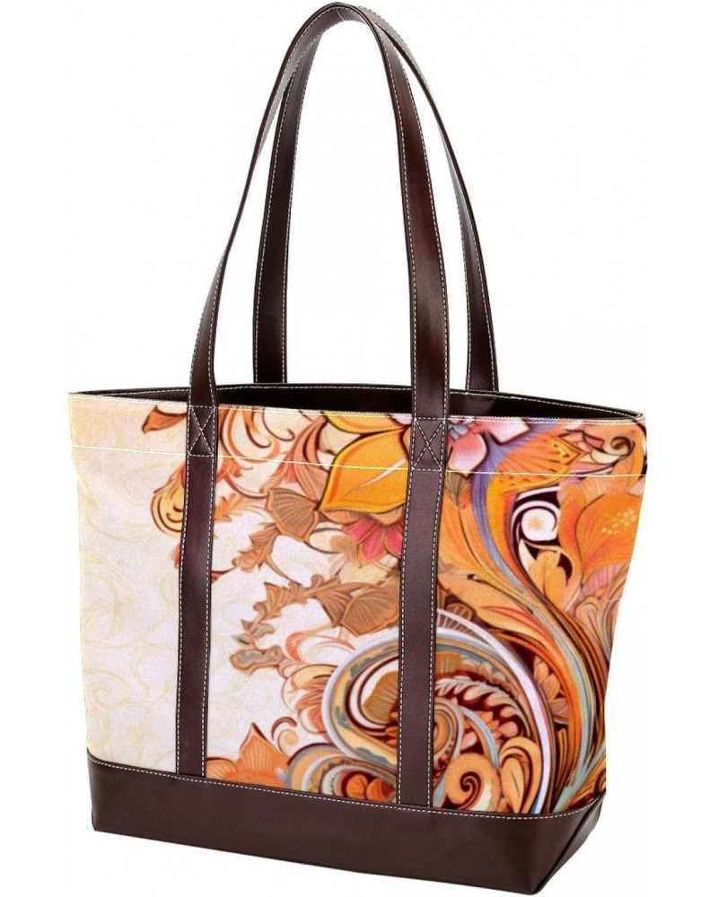 Large Tote Bags for Women, Handbag with Zipper Shoulder Bag, Retro Pattern Flowers $20.61 Totes