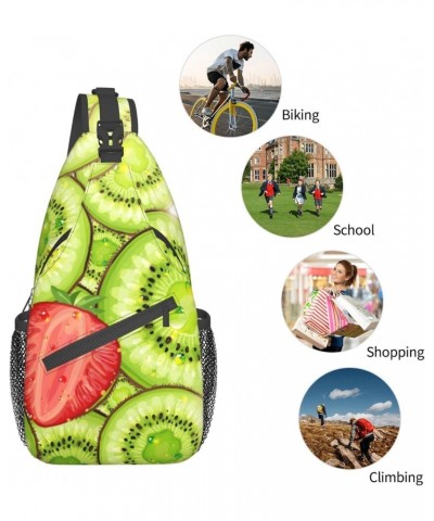 Strawberry and Kiwi Patterns Sling Bag Crossbody Sling Backpack Chest Shoulder Bag Daypack for Hiking Walking Travel $14.78 C...