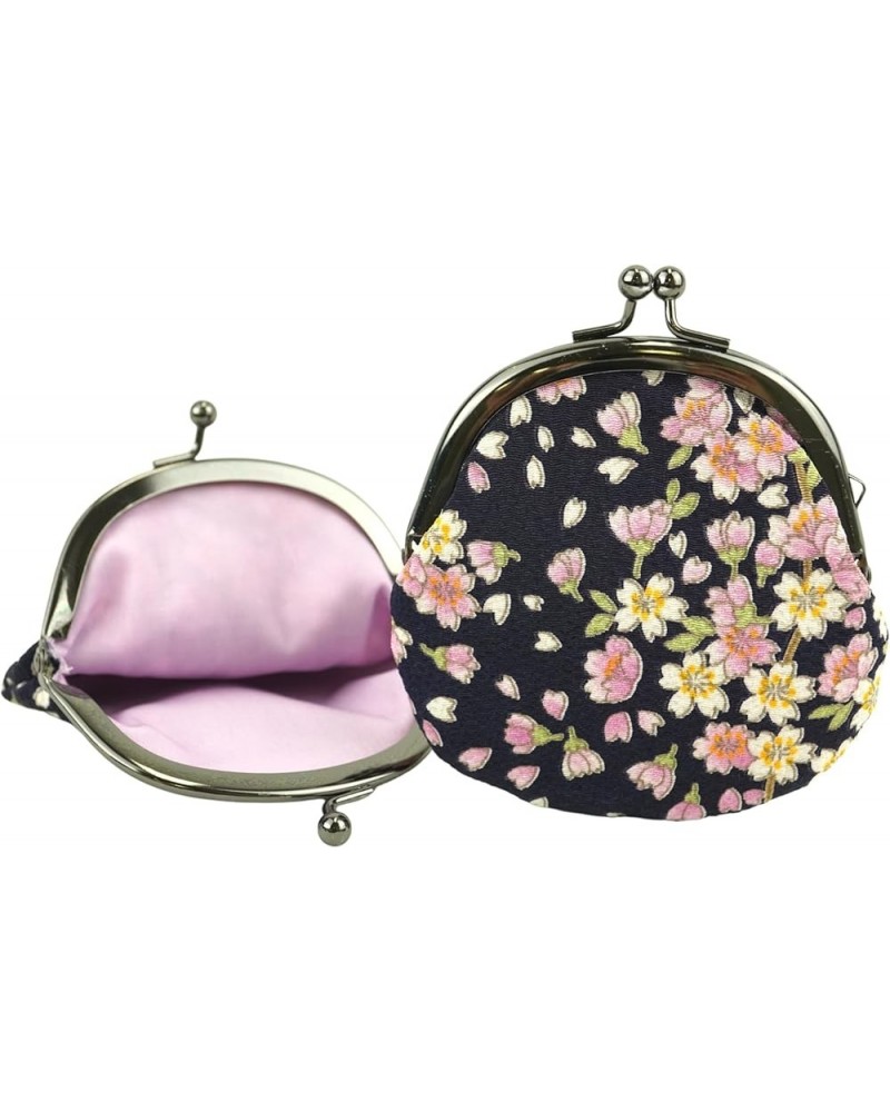 (0224) Unin Fiber, Made in Japan, Futagoshi Crepe, Japanese Pattern, 3.3 inch (3.3 cm), Drop-shaped Purse [Hydrangea/Navy], H...