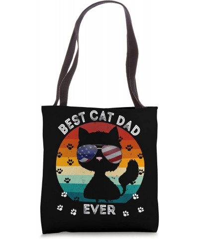 Best Cat Dad Ever American USA Flag 4 July Rainbow Cat Daddy Tote Bag $10.30 Totes