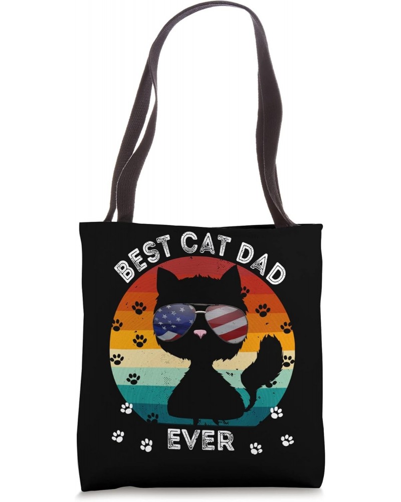 Best Cat Dad Ever American USA Flag 4 July Rainbow Cat Daddy Tote Bag $10.30 Totes