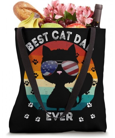 Best Cat Dad Ever American USA Flag 4 July Rainbow Cat Daddy Tote Bag $10.30 Totes