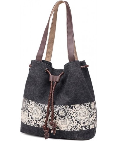 Women's Casual Canvas Lady Handbag Retro Shoulder Bag Dual-use Bag with Paiting Series Black $12.97 Shoulder Bags