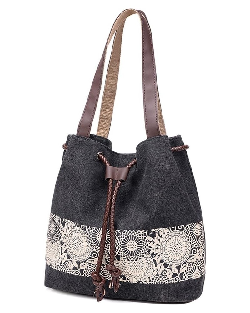 Women's Casual Canvas Lady Handbag Retro Shoulder Bag Dual-use Bag with Paiting Series Black $12.97 Shoulder Bags