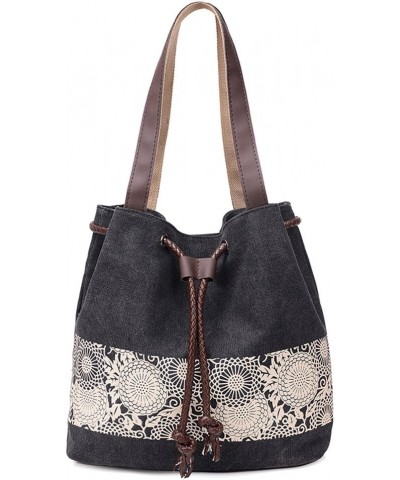 Women's Casual Canvas Lady Handbag Retro Shoulder Bag Dual-use Bag with Paiting Series Black $12.97 Shoulder Bags