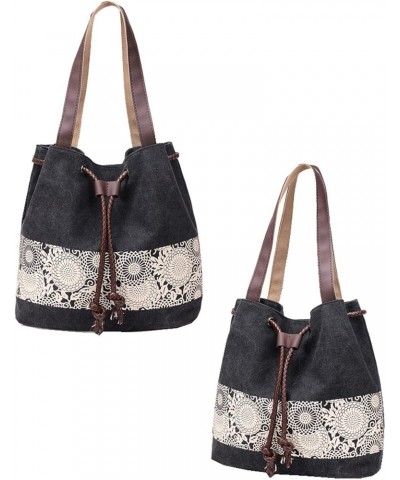 Women's Casual Canvas Lady Handbag Retro Shoulder Bag Dual-use Bag with Paiting Series Black $12.97 Shoulder Bags