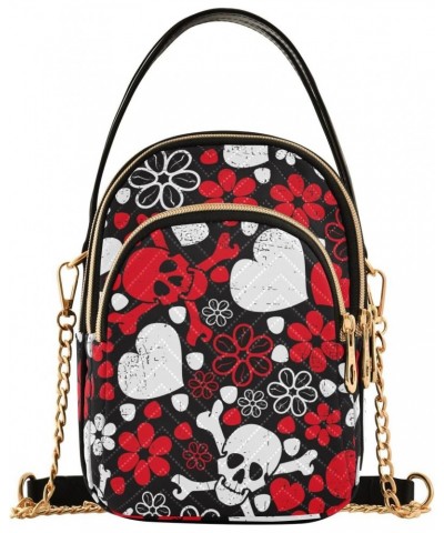 Red Skulls in Flowers Small Handbags Quilted Crossbody Bags for Women Chain Crossbody $14.55 Crossbody Bags