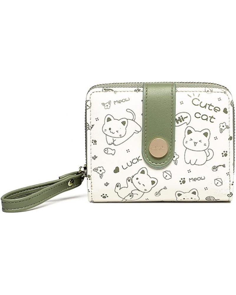 Cute Cat Women Wallet PU Leather Small Zipper Coin Purse Credit Card Case Holder Organizer with ID Window for Girls with Stra...