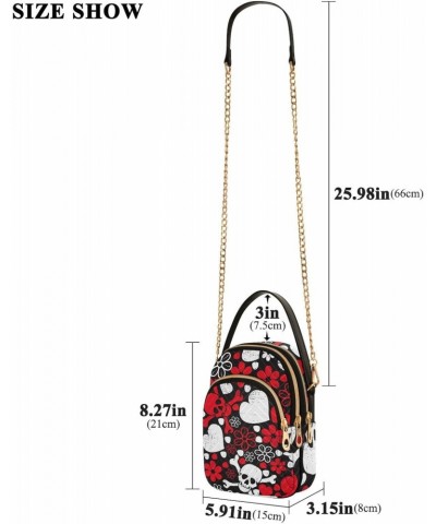 Red Skulls in Flowers Small Handbags Quilted Crossbody Bags for Women Chain Crossbody $14.55 Crossbody Bags