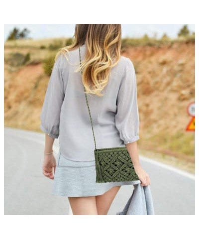 Women Crochet Shoulder Bag Handmade Woven Beach Crossbody Handbag Satchel Purse with Tassel for Summer A-army Green $11.44 Sh...