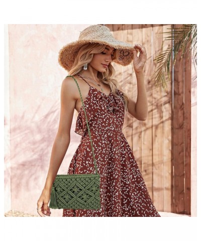 Women Crochet Shoulder Bag Handmade Woven Beach Crossbody Handbag Satchel Purse with Tassel for Summer A-army Green $11.44 Sh...