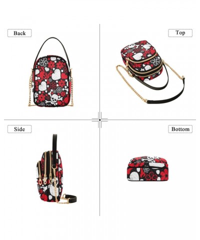 Red Skulls in Flowers Small Handbags Quilted Crossbody Bags for Women Chain Crossbody $14.55 Crossbody Bags