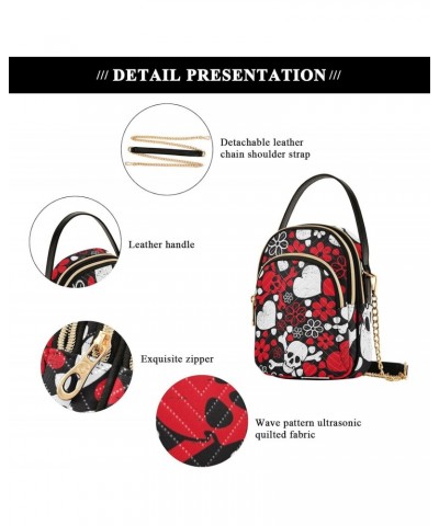 Red Skulls in Flowers Small Handbags Quilted Crossbody Bags for Women Chain Crossbody $14.55 Crossbody Bags