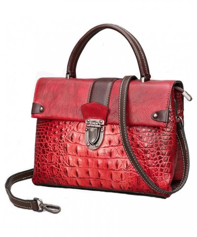 Genuine Leather Crossbody With Crocodile Embossing Tote Bags For Women Genuine Cowhide Leather Handbag Bag For Women Red $65....