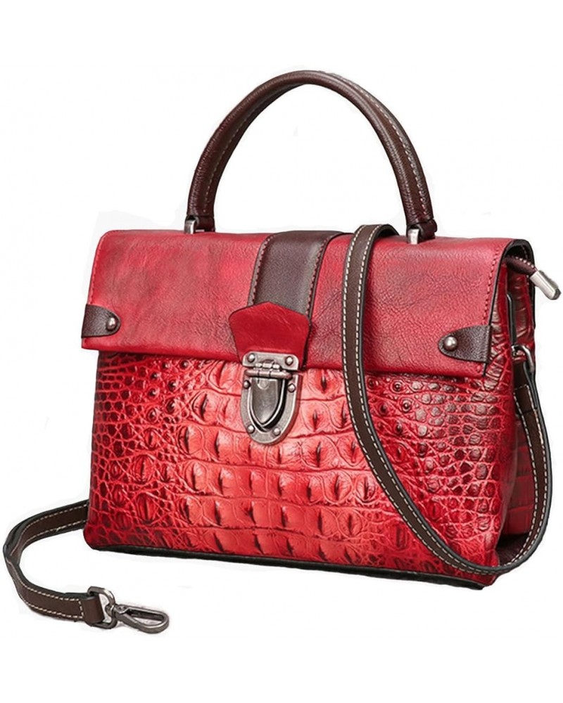 Genuine Leather Crossbody With Crocodile Embossing Tote Bags For Women Genuine Cowhide Leather Handbag Bag For Women Red $65....