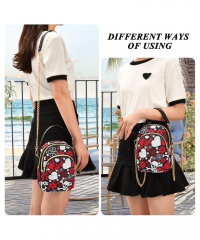 Red Skulls in Flowers Small Handbags Quilted Crossbody Bags for Women Chain Crossbody $14.55 Crossbody Bags