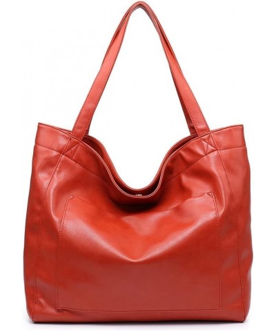 Womens Oil Wax PU Handbag Large Top-Handle Shoulder Bag Big Tote Shopper Purse Red $34.97 Totes