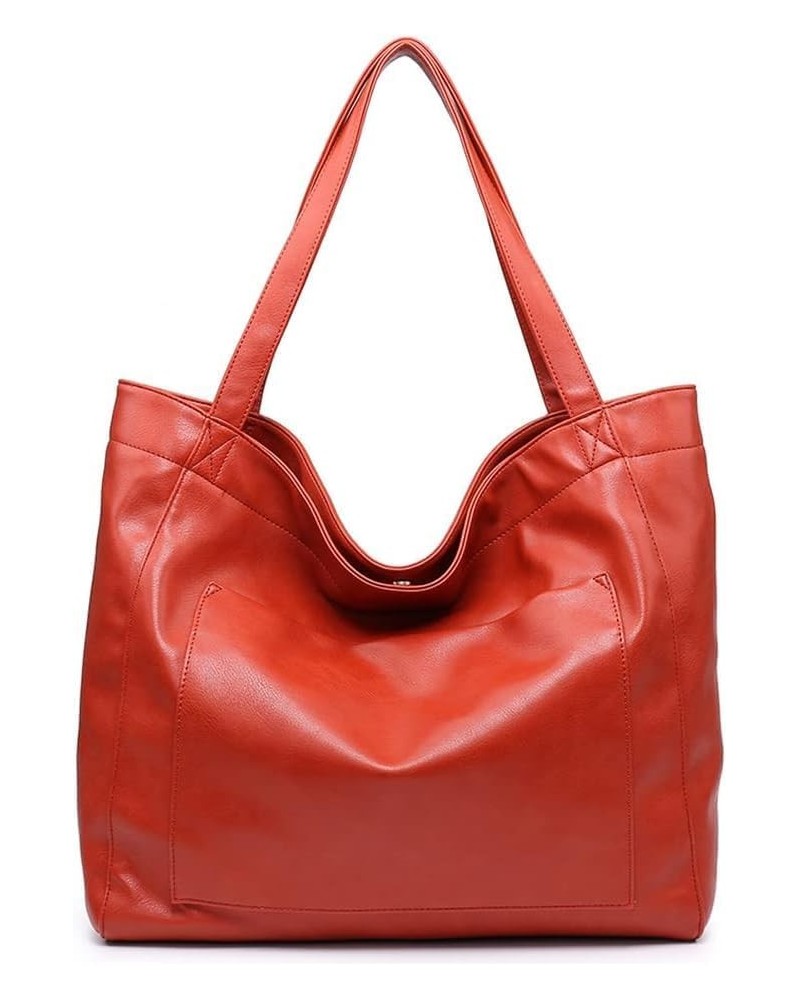 Womens Oil Wax PU Handbag Large Top-Handle Shoulder Bag Big Tote Shopper Purse Red $34.97 Totes