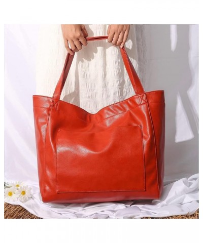 Womens Oil Wax PU Handbag Large Top-Handle Shoulder Bag Big Tote Shopper Purse Red $34.97 Totes