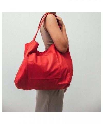 Womens Oil Wax PU Handbag Large Top-Handle Shoulder Bag Big Tote Shopper Purse Red $34.97 Totes