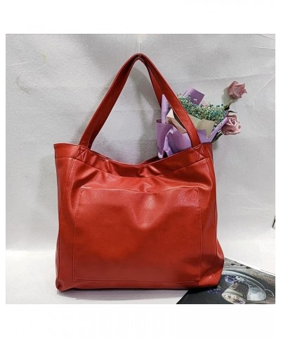 Womens Oil Wax PU Handbag Large Top-Handle Shoulder Bag Big Tote Shopper Purse Red $34.97 Totes