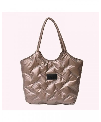 Versatile Down Tote Handbags Big Capacity Women Padded Tote Bag Fashion Quilted Shoulder Bag Winter Commuting Bag Champagne $...