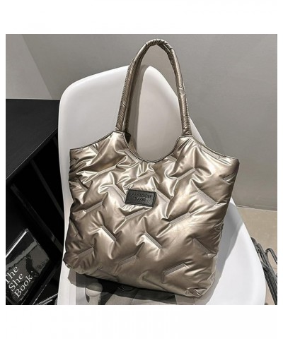 Versatile Down Tote Handbags Big Capacity Women Padded Tote Bag Fashion Quilted Shoulder Bag Winter Commuting Bag Champagne $...