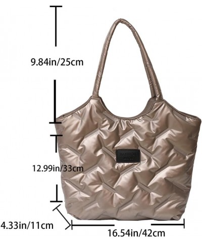 Versatile Down Tote Handbags Big Capacity Women Padded Tote Bag Fashion Quilted Shoulder Bag Winter Commuting Bag Champagne $...