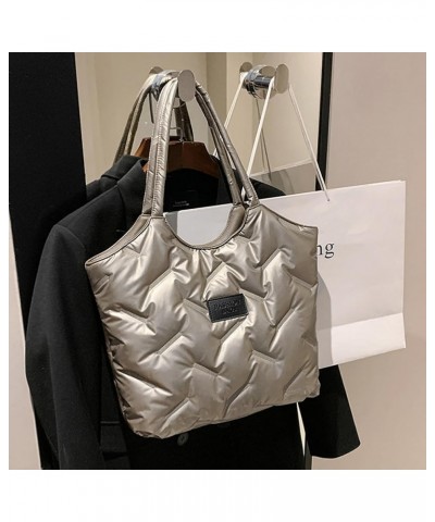 Versatile Down Tote Handbags Big Capacity Women Padded Tote Bag Fashion Quilted Shoulder Bag Winter Commuting Bag Champagne $...